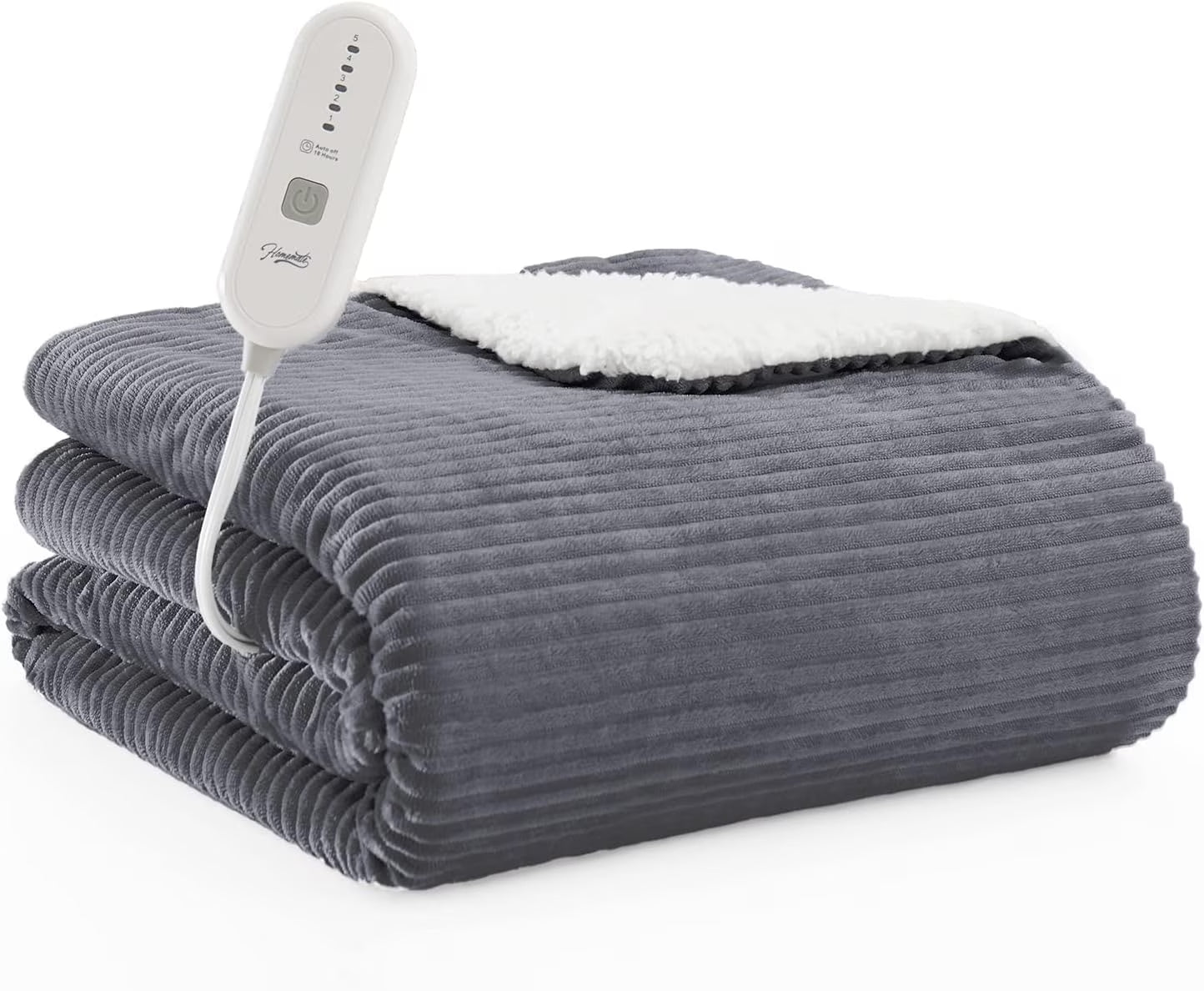 Homemate Electric Heated Throw Blanket, Flannel & Sherpa Cozy Soft Electric Throw with 5 Heat Settings & 4 Hours Auto -Off, 50X60 Inch, Grey