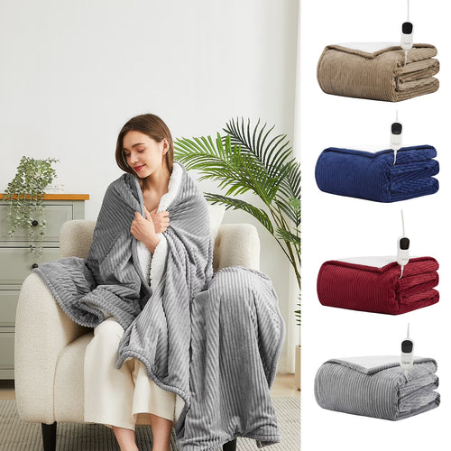 Homemate Electric Heated Throw Blanket, Flannel & Sherpa Cozy Soft Electric Throw with 5 Heat Settings & 4 Hours Auto -Off, 50X60 Inch, Grey