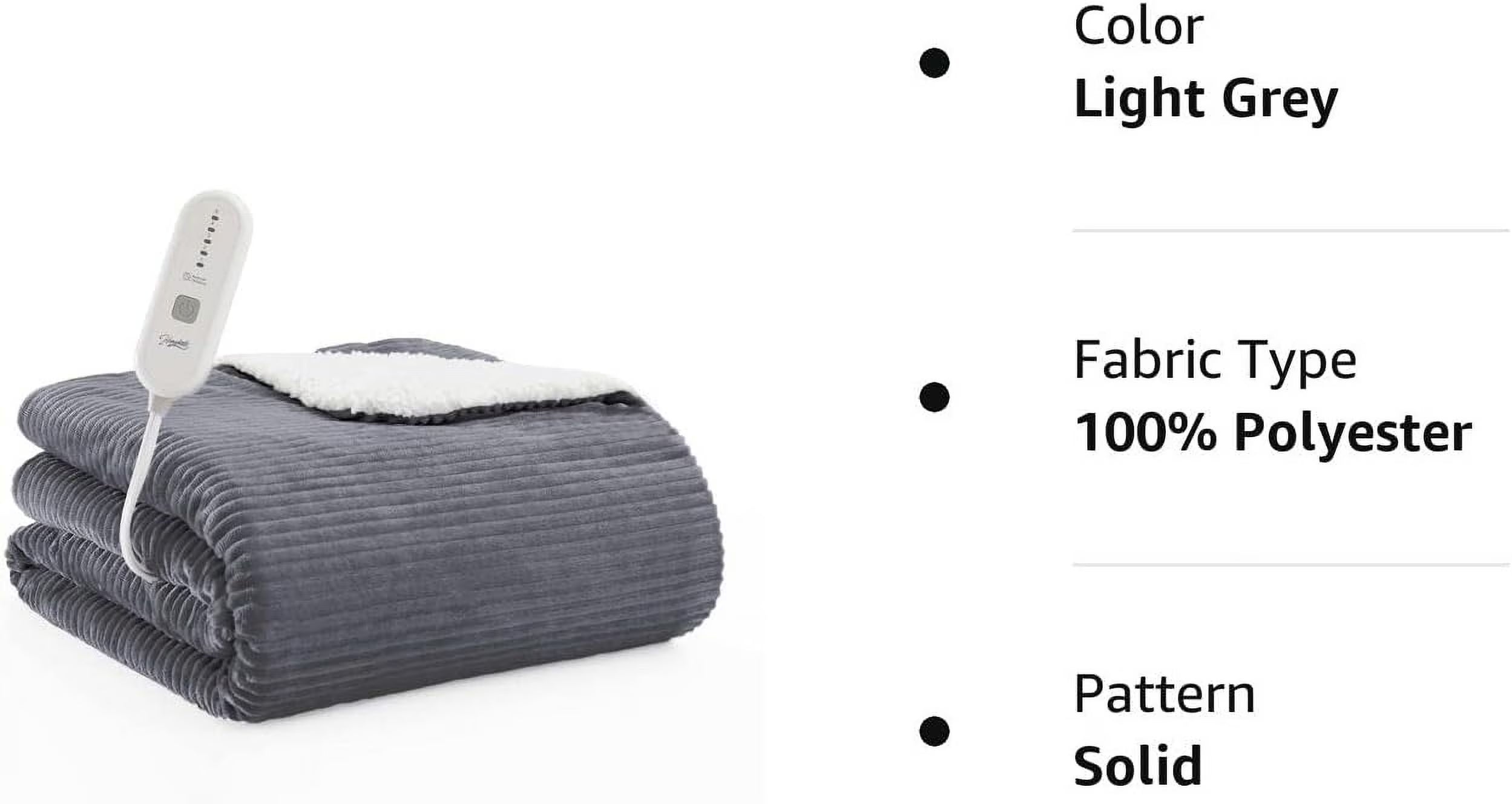 Homemate Electric Heated Throw Blanket, Flannel & Sherpa Cozy Soft Electric Throw with 5 Heat Settings & 4 Hours Auto -Off, 50X60 Inch, Grey